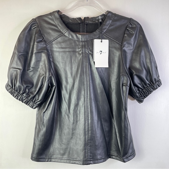 NWT 7 for All Mankind Short Sleeve Faux Leather Top Sz: XS - Picture 4 of 14
